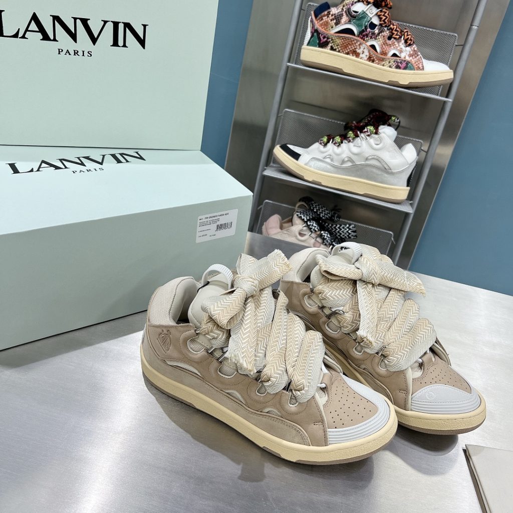 LANVIN Leather Curb Sneakers Tan SneakerDouble LANVIN Leather Curb Sneakers Tan SneakerDouble