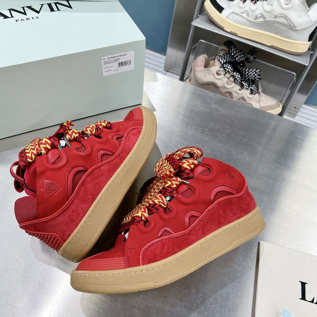 LANVIN Leather Curb Sneakers Red Yellow • SneakerDouble